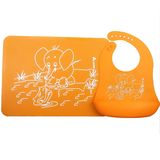 Lightweight Easy Washing Food Grade Silicone Baby Tablemat+Bib Set