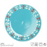 Blue Color Glaze with Silk Screen Dessert Plate