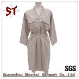 100%Polyester Outdoor Leisure V-Collar Long Shirrt Skirt with Belt for Women