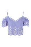 Ladies Fashion Sexy Cutwork Cold Shoulder Crop Shirt Blouse