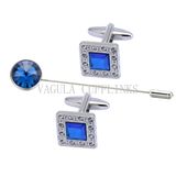 VAGULA Saphire Crystal and Rhinestone Cufflink and Tie Pin Sets 725