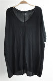Short Sleeve Black Color Longline Knit Sweater for Ladies