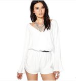White Chiffon Long Sleeve Sexy Jumpsuit for Women and Ladies OEM
