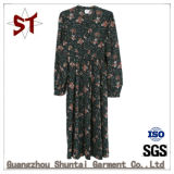 Ladies Polyester Long Style Dress with Plant Pattern