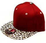 Customized Design Snapback Hat with Leopard Leather Brim