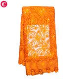 New Arrival Fashion Embroidery Orange African Tulle Lace Fabric Tulle