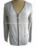 Women 70%Viscose 30%Nylon Cardigan Sweater with Zipper (16-058)