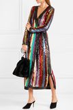 High Quality Grace Striped Sequined Georgette Wrap Dress for Women