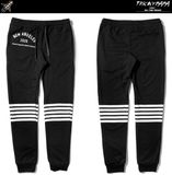 Men Knee Stripe Jogger Pants Casual Black Sweatpants