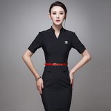 Fancy Design One-Piece Navy Blue Slim Fit Career Women Dresses