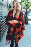 Red Black Buffalo Check Tassel Plaid Poncho