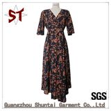 OEM Lady Elegant Flower Pattern V-Neck Skirt