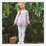 Pink Flower Pattern Casual Kids Tops Clothing Set