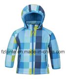 Kids Wear Fashion Hooded Plaid Softshell Jacket