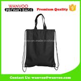 Reusuable Black Drawstring Poly Sport Backpack for Students