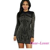 Fashion Black Studded Long Sleeves Dress