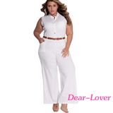 Fashion White Belted Wide Leg Plus Size Jumpsuit Romper