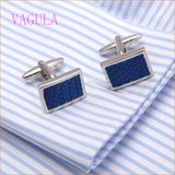 VAGULA Fashion Rhodium Plated Copper Blue Painting Round Cufflink