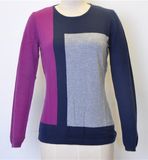 Color Block Women Round Neck Pullover Knitted Sweater