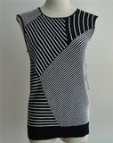 Ladies Cotton Nylon Striped Sleeveless Knit Sweater