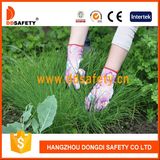 Ddsafety 2017 Pink Nylon Flower Design Shell Transparent Nitrile Coating Gloves