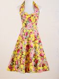 Vintage Style Halter Prom Plus Size Evening Floral Women Dresses Sexy