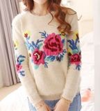 Jacquard Rose Loose Swearter (BTQ019)
