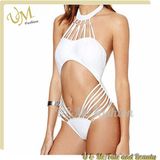 Latest White Hollow Halter Sexy One Piece Girls Swimwear