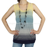 Fashion Sweater in Round Neck Long Sleeveless with Color Stripes