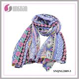 Hot Fashion Ethnic Prints 100% Polyester Silk Scarf (SNQNG2009)