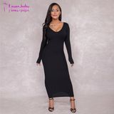 2018 Fashion Wholesale Long Sleeve Bodycon Rib Knit Sweater Maxi Dress