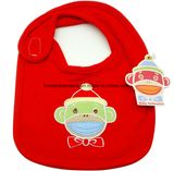 China Factory Produce Custom Design Embroidered Applique Red Cotton Jersey Baby Bib