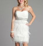 White Beaded Fashion New Style Feather Short Prom Dresses (PD3050)