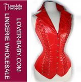 Cool Collar Leather Corset Red Corset (L4201-1)