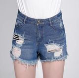 Women Damaged Hot Denim Pants Sexy Tassel Fringed Ripped Short Jeans