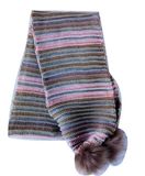 Ladies Chunky Multi Stripe Scarf with Pompoms at Two Ends