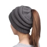 Beanie Stretch Cable 100%Acrylic Knitted Ponytail Beanie Hat