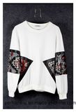 High Quality White Round Neck Stitching Sequins Women Cotton Shirt