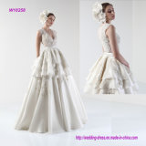Deep V Neck Multilayer Wedding Dress with Gorgeous Beading