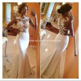 White Empire Back Zipper Lace Chiffon Mermaid Evening Dress Yao48