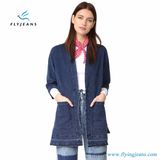 Fashion Casual Blue Wrap Coat Women Denim Jacket