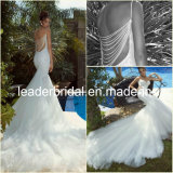 Mermaid Wedding Dress Pearls Back Cathedral Train Tulle Lace Bridal Gown A165
