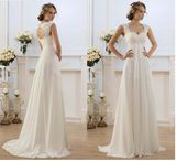 Double Scalloped Straps Sleeveless Full Length Outdoor Beach Wedding Dress