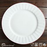 White Porcelain Embossed with Red Rim Dinner Plate