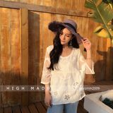 Women Crochet Hollow out Lace Back Tank Top Clubwear Mock Neck Bell Sleeve Hollow out Crochet Crop Lace Tops Blouses