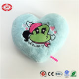 Valentines Frog Embroidered Blue Stuffed Heart Shape Pillow