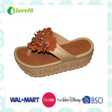 Girl's Slippers with Wedge Sole, PVC Sole and Upper, Flower Decoration