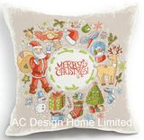 Beige Color Square X'mas Party Design Decor Fabric Cushion W/Filling