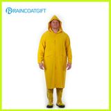 PVC/Polyester Long Yellow Raincoat with Detachable Hood