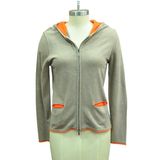 Women Hot Sale Knit Hooded Cardigan with Zipper